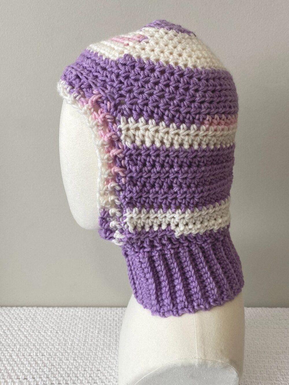 Handmade Crochet White Purple Pink Balaclava Hood